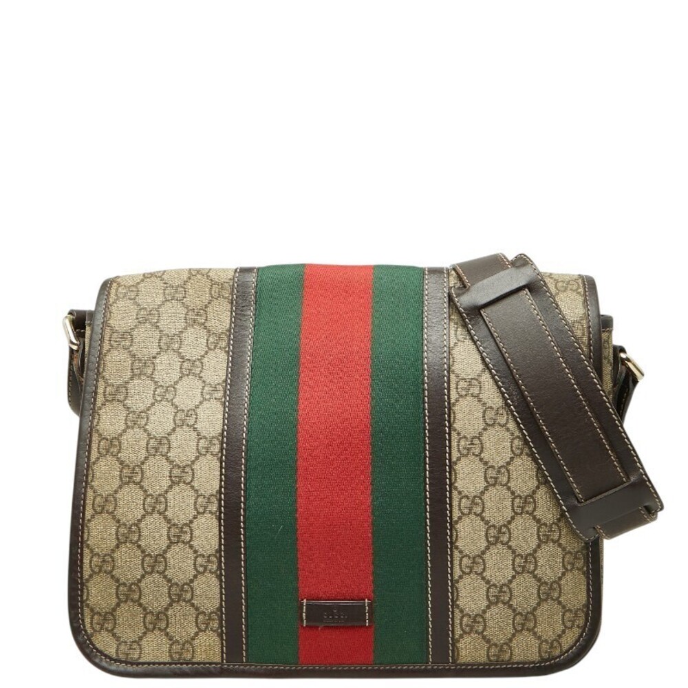 Gucci GG Supreme Sherry Messenger Bag Shoulder Beige Cream Brown Leather